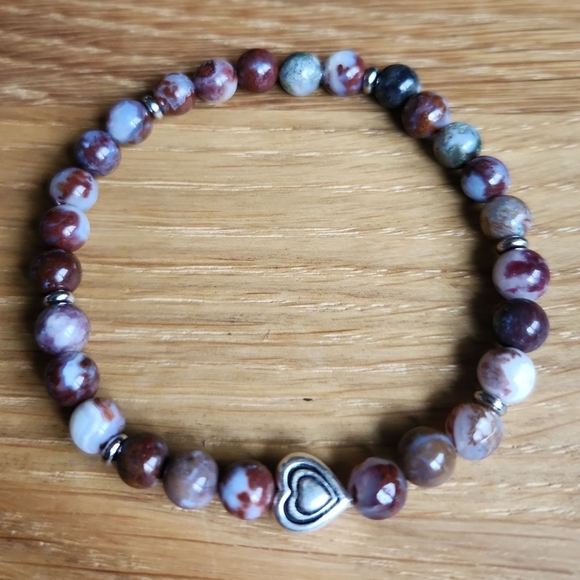 Hand Crafted Jewelry - Blood Crazy Lace Agate Bead Hand Crafted Stretch Bracelet